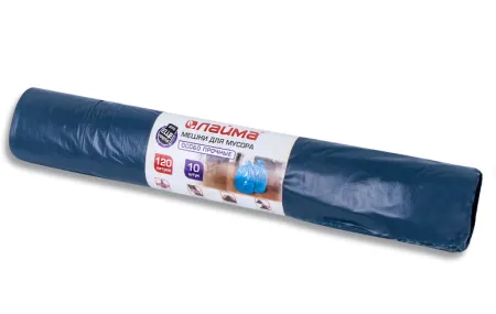 Пакет мусорный ПВД 120 л 40 мкм 10 шт/рул 70х108см, синий Laima