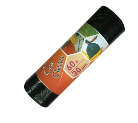 Пакет мусорный ПНД 60 л 58х65 см 30 шт в рул. черные Ecoclean