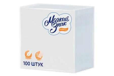 Салфетки бумажные 1 сл. 100 листов 24*24 Мягкий знак 1/90