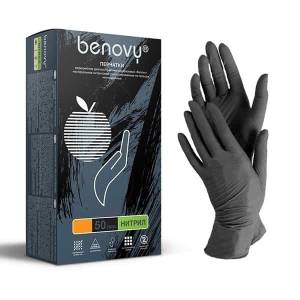 Перчатки нитриловые неопудренные S черные (100 шт. в пачке) Benovy