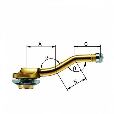 Вентиль бескамерный, 10 штук, L=26x21,5x24,5x147°, диам. 15,7миллиметров, V3-14-1