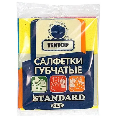 Салфетка вискоза ТЕХТОР STANDART 30 х35 см желтая (уп. 6 шт) плотность 90 гр