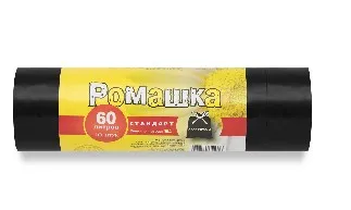 Пакет мусорный 60 л. 60х68 см. ПВД 25 мкм. в рулоне 10 шт., с завязками, черный