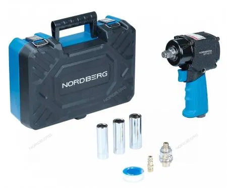 Гайковерт пневматический NP14075K ударный укороченный с тремя головками в кейсе 1/2" 680 Нм