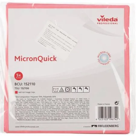 Салфетка МикронКвик 40х38х0,07 см красная, из микроволокна, 5 штук/упак., Vileda