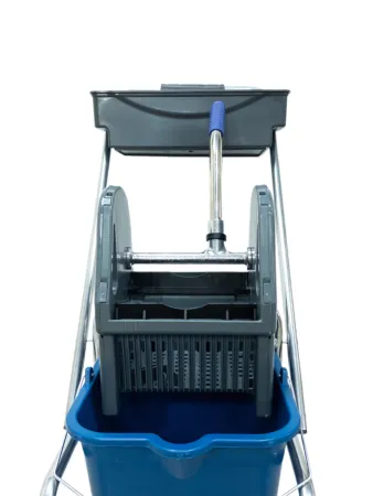 картинка Тележка уборочная БЕЗ ЛОГО 1 х 16л, с отжимом и пластиковой корзиной, база хром 