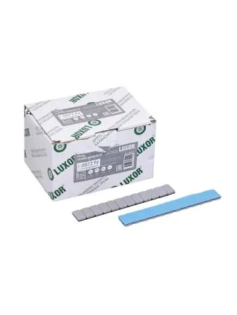 картинка 0072 Fe100 LUXOR Груза самокл. закругл. с кромкой СЕРАЯ эмаль 60г (12*5г)синий скотч (100 шт/уп.)1/4 купить