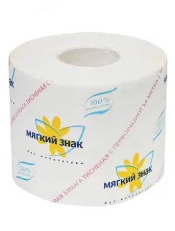 картинка Бумага туалетная 1 сл., 51 м, 100% целлюлоза с тиснением и перфор., (72 рул) Мягкий знак 