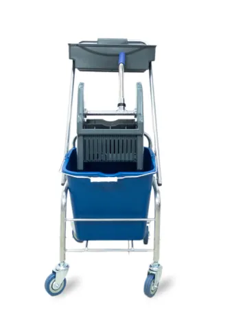 картинка Тележка уборочная БЕЗ ЛОГО 1 х 20л, с отжимом и пластиковой корзиной, база хром 
