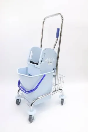 Тележка ACG 1 х 25 л с отжимом, ведро СЕРОЕ, корзина для химии, база хром 