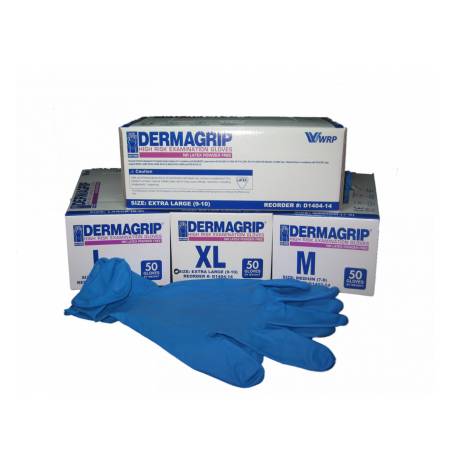 Перчатки латексные Dermagrip High Risk, повышенной прочности (размер M) синие (50 шт. в пач)