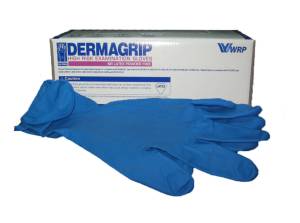 Перчатки латексные Dermagrip High Risk, повышенной прочности (размер L) синие (50 шт. в пач)