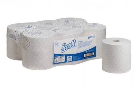 Полотенца бумажные в рулонах Scott Essential, белые, 1 сл., 354 м, 6 рулонов, Kimberly-Clark,