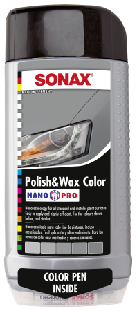 Полироль цветная с воском + карандаш NanoPro 500 мл  (серый/серебристый) SONAX, 296300