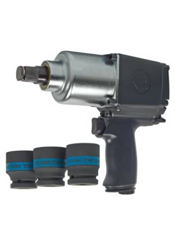 картинка Гайковерт пневматический ударный 3/4", 1085 Нм, в комплекте 3 торцевые головки, KING TONY,  P33621-075B 