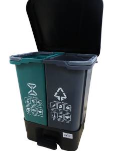 картинка Контейнер для раздельного сбора мусора,2 х 10л, ведро СЕРОЕ + ЗЕЛЕНОЕ, с педалью 1/4