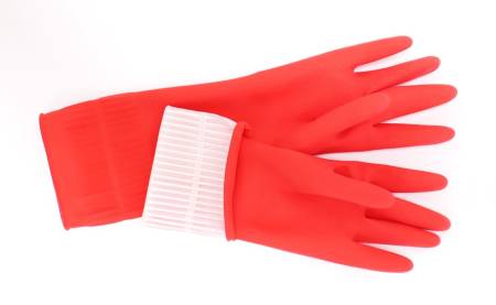 картинка Перчатки хозяйственные латексные с длинной манжетой и х/б напыл. MASTERSAFE, TEXTOP, размер S 