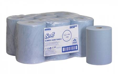 Полотенца бумажные в рулонах Scott Slimroll, голубые, 1 сл., 165 м, 6 рулонов, Kimberly-Clark,