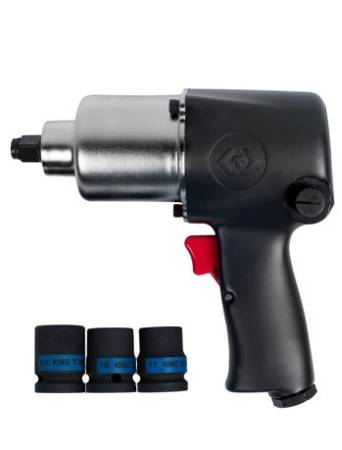 картинка Гайковерт пневматический ударный 1/2", 678 Нм, в комплекте 3 торцевые головки, KING TONY,  P33421-040B 
