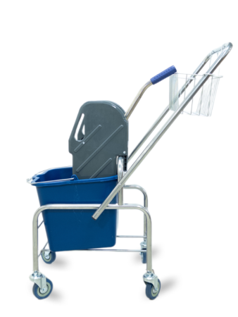 картинка Тележка уборочная БЕЗ ЛОГО 1 х 20л, с отжимом и корзиной хром, база хром 