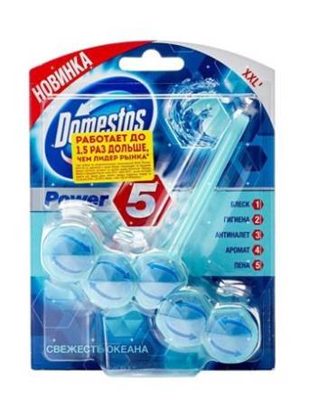 картинка Гигиенический блок для унитаза ДОМЕСТОС Power 5 Свежесть океана 55 гр 1/9 