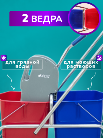 картинка Тележка уборочная ACG 2 х 25л с отжимом, база хром 