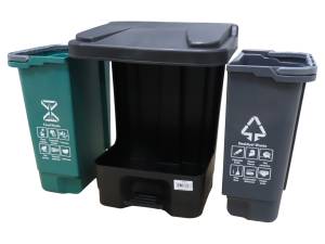 картинка Контейнер для раздельного сбора мусора,2 х 10л, ведро СЕРОЕ + ЗЕЛЕНОЕ, с педалью 1/4