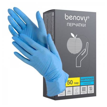 Перчатки нитриловые неопудренные XS голубые (100 шт. в пачке) Benovy