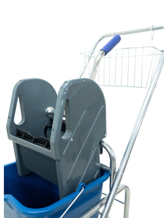 картинка Тележка уборочная БЕЗ ЛОГО 1 х 16л с отжимом и корзиной хром, база хром 