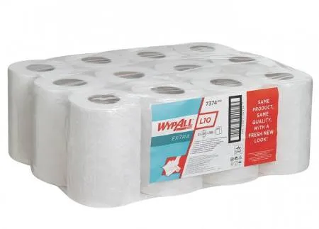 Материал протирочный в рулонах с центральной подачей WypAll L10 Extra, однослойный, белый, 200 листов/рулон, 12 рулонов/упаковка, Kimberly-Clark